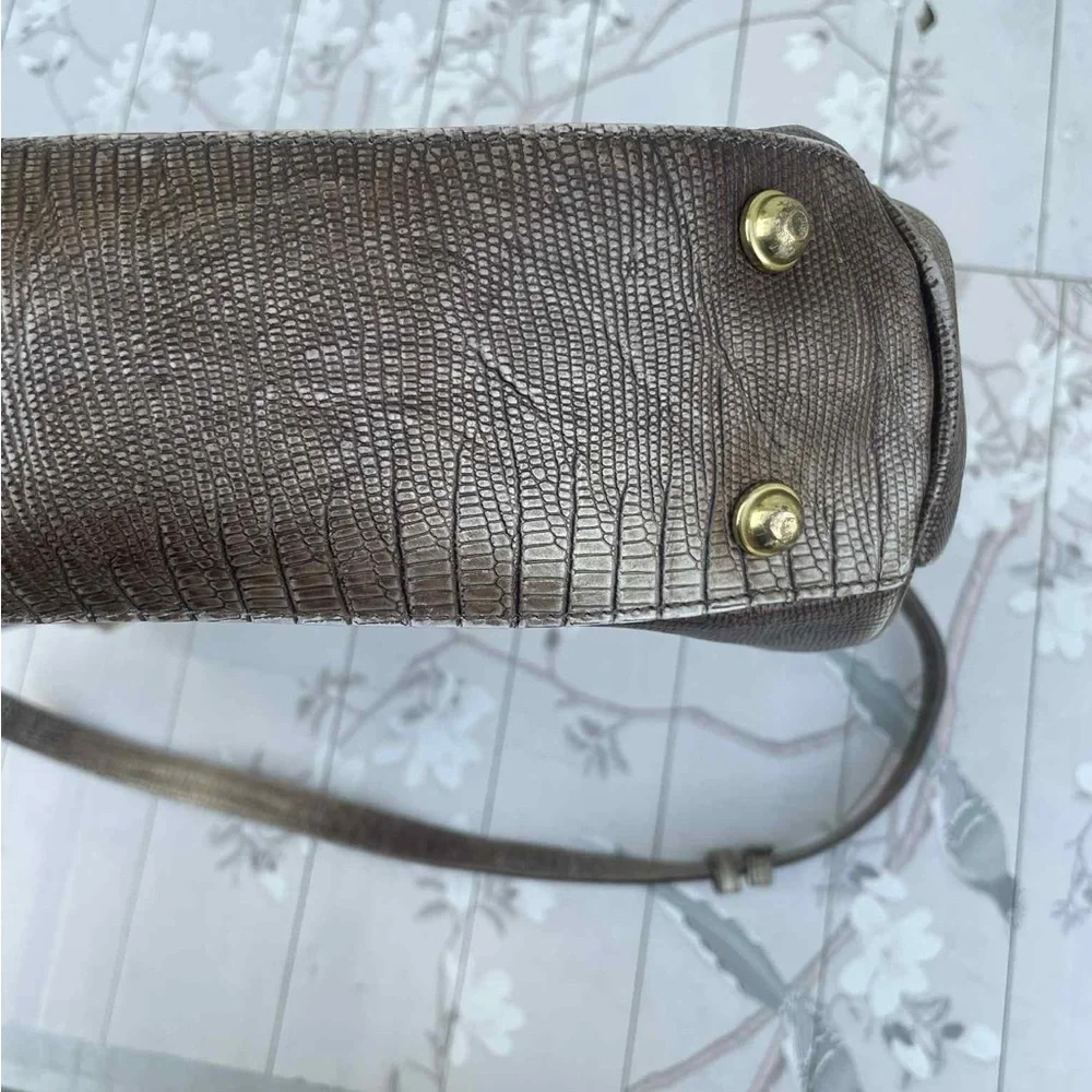 Brahmin Metallic Bronze Lizard-Embossed Tote with Gold Hardware - Picture 10 of 11